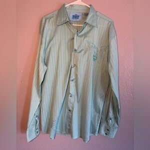 Danesi Shirt Adult L Teal Embroidered Snap Button Up Long Sleeve Western Mens